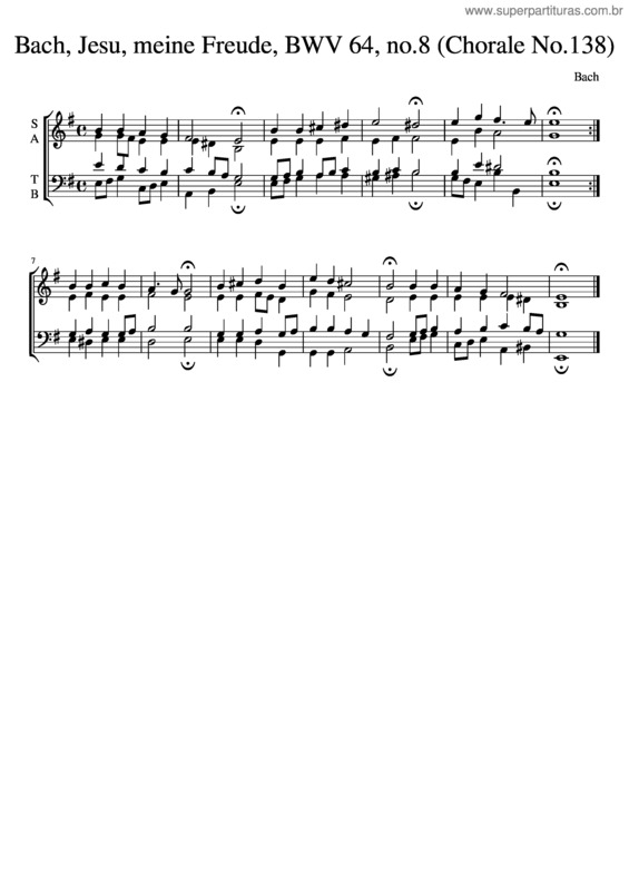 Partitura da música Bach Jesu Meine Freude Bwv 64 No 8 Chorale No 138
