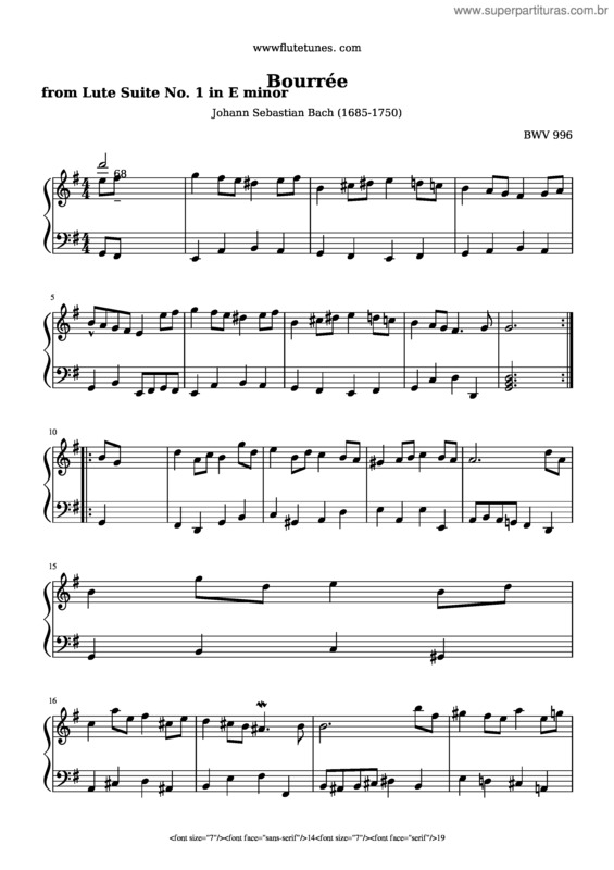 Partitura da música Bach Lute Suite No.1 Bourree