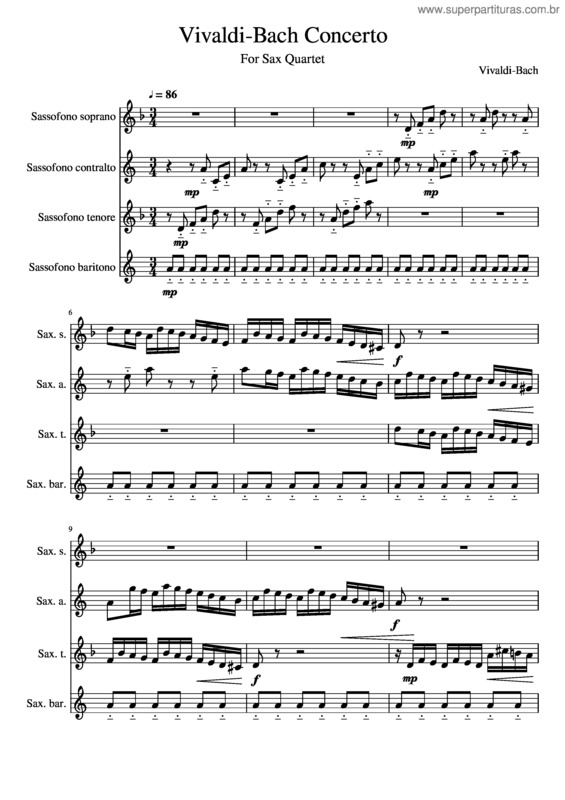 Partitura da música Bach Organ Concerto In D Minor Bwv 596 After Vivaldi`S Concerto Op.3 N.11