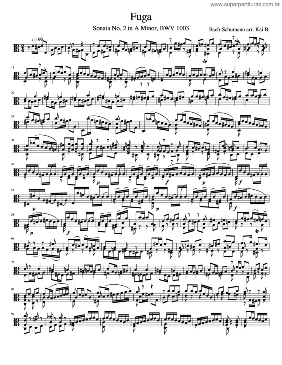 Partitura da música Bach–Schumann Sonata No. 2 – Fuga – Bwv 1003
