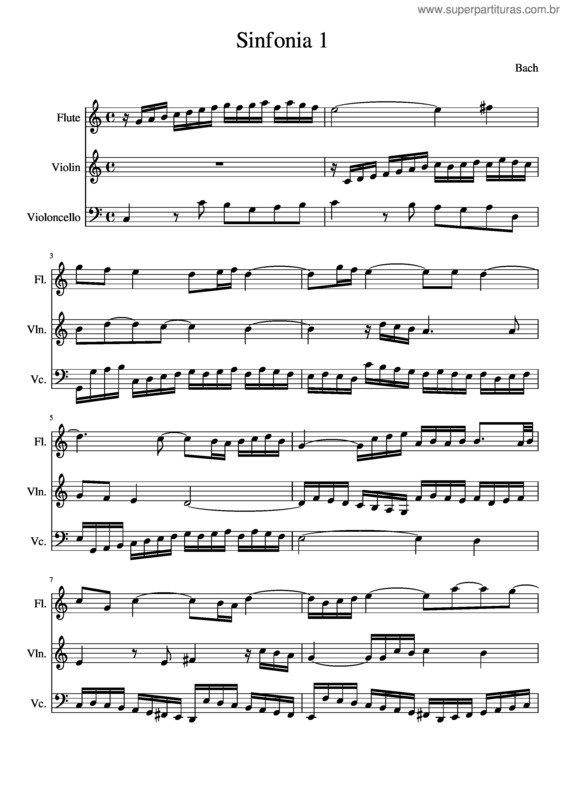 Partitura da música Bach Sinfonia #1