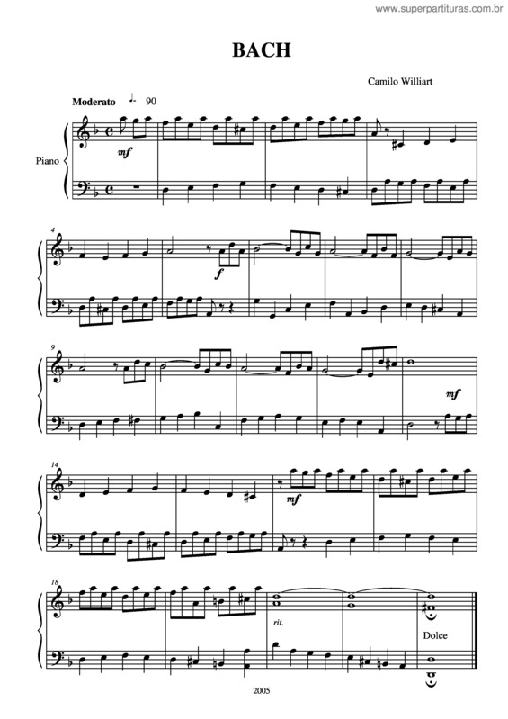 Partitura da música Bach