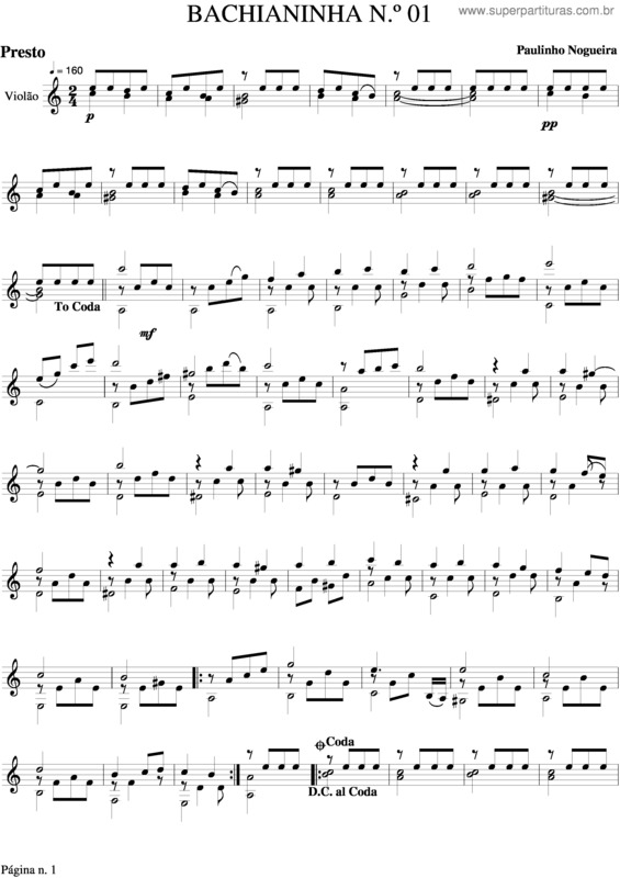 Partitura da música Bachianinha  v.2