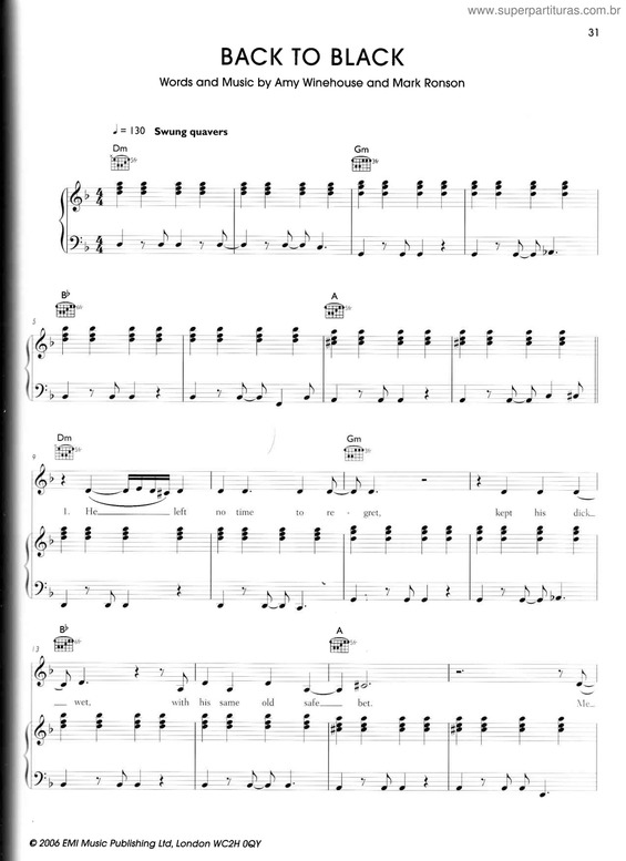 Partitura da música Back to black