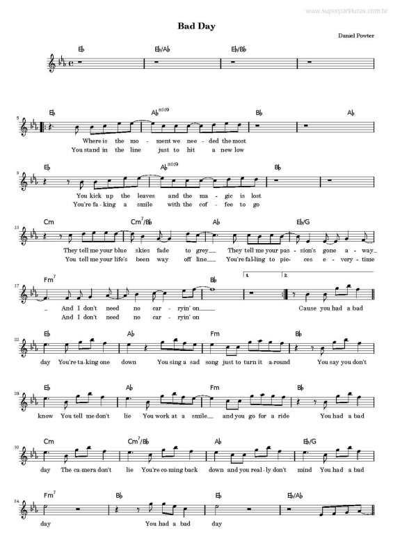 Partitura da música Bad Day