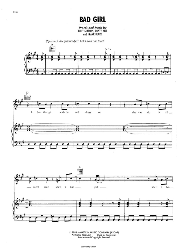 Partitura da música Bad Girl