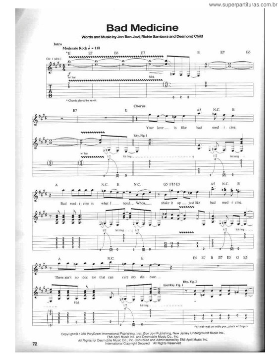 Partitura da música Bad Medicine v.2