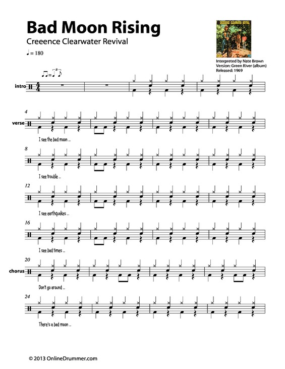 Partitura da música Bad Moon Rising