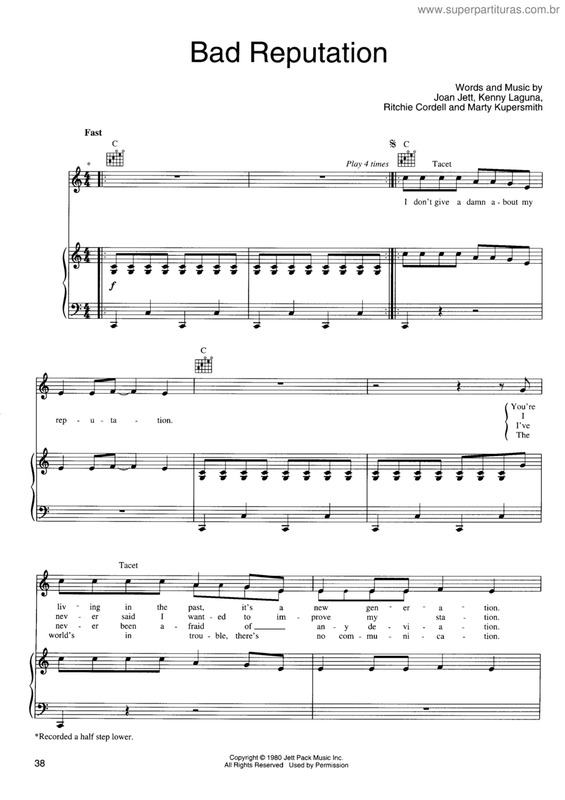 Partitura da música Bad Reputation