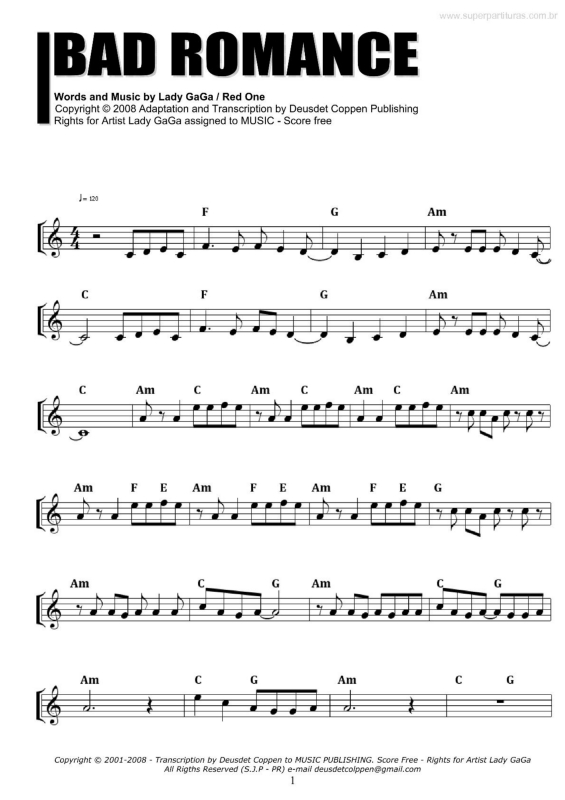 Partitura da música Bad Romance v.2