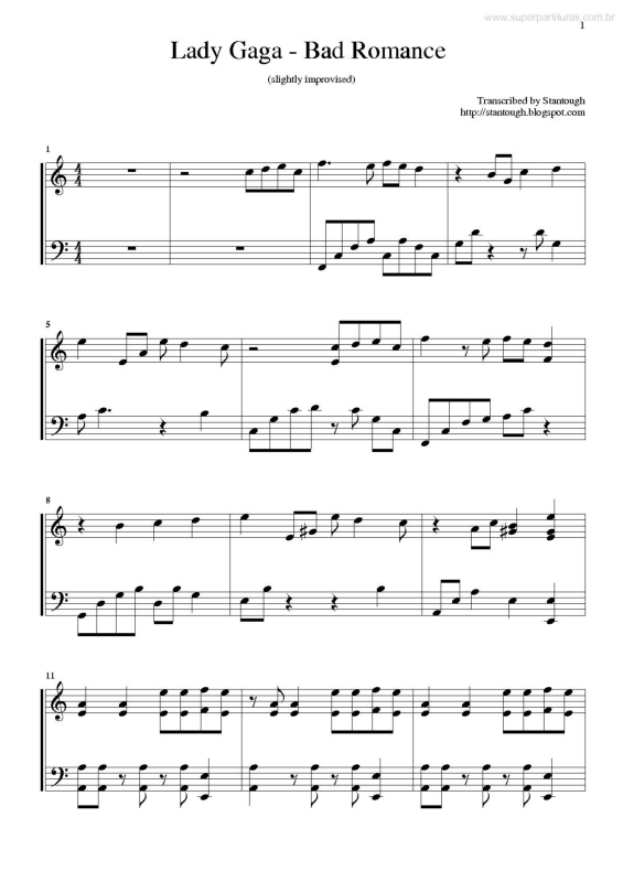 Partitura da música Bad Romance v.3