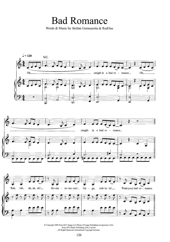 Partitura da música Bad Romance