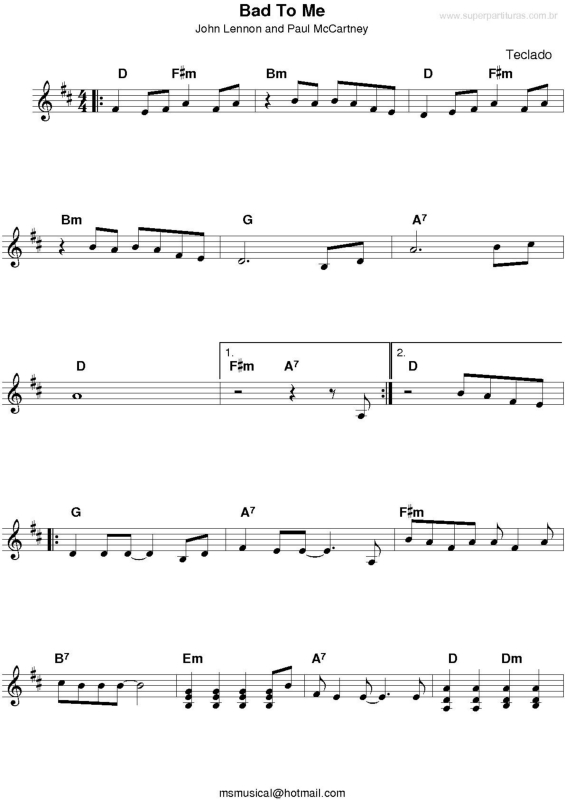 Partitura da música Bad To Me v.2