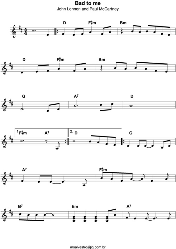 Partitura da música Bad To Me v.3