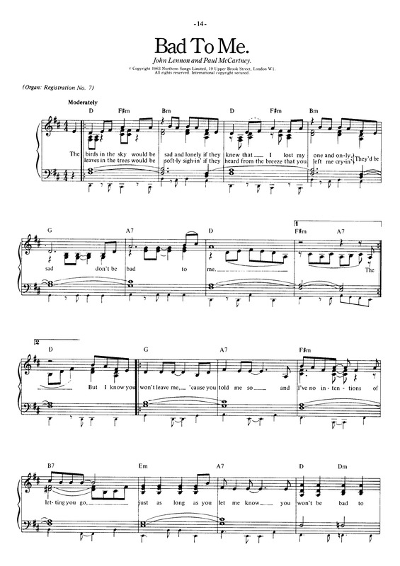 Partitura da música Bad To Me v.4