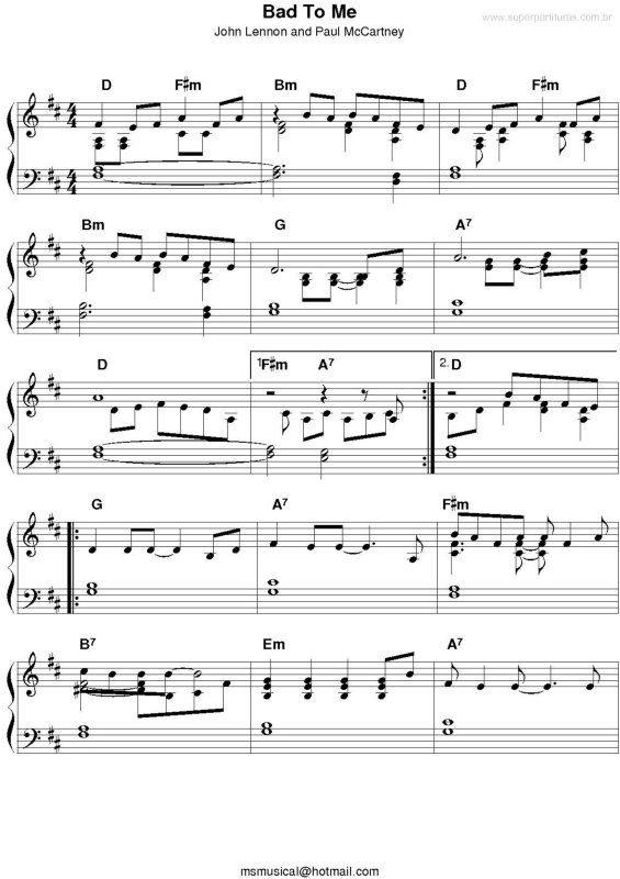 Partitura da música Bad To Me