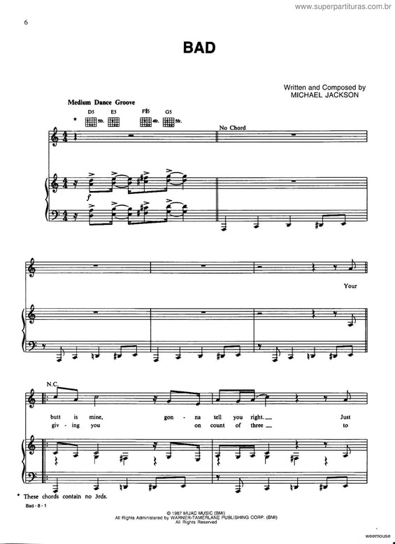 Partitura da música Bad v.3