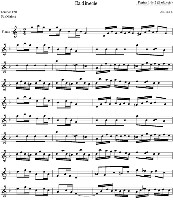 Partitura da música Badinerie