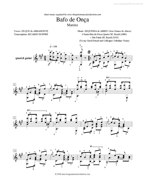 Partitura da música Bafo de Onça