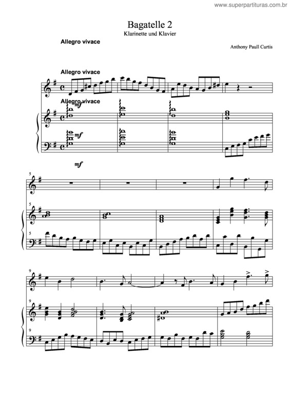 Partitura da música Bagatelle