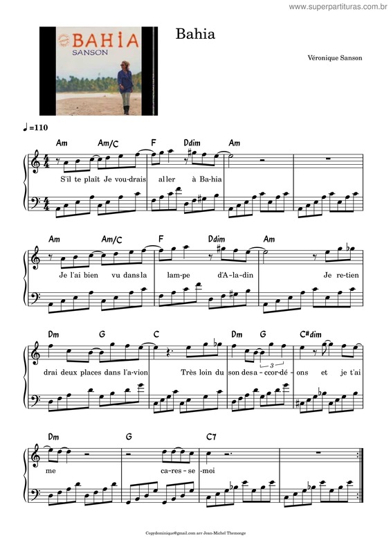 Partitura da música Bahia – Véronique Sanson v.2
