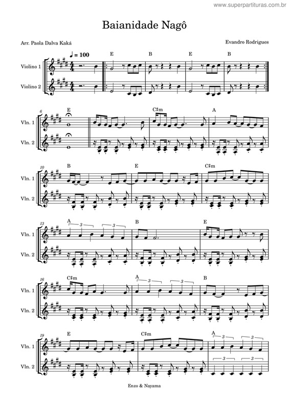 Partitura da música Baianidade Nagô v.2