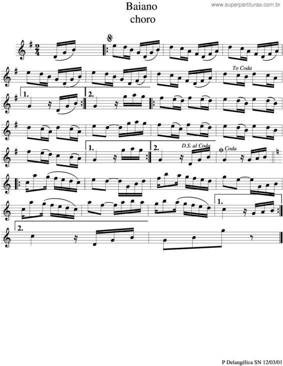 Partitura da música Baiano