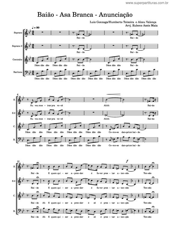 Partitura da música Baião – Asa Branca – Anunciação