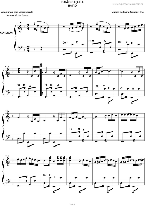 Partitura da música Baião Caçula v.2