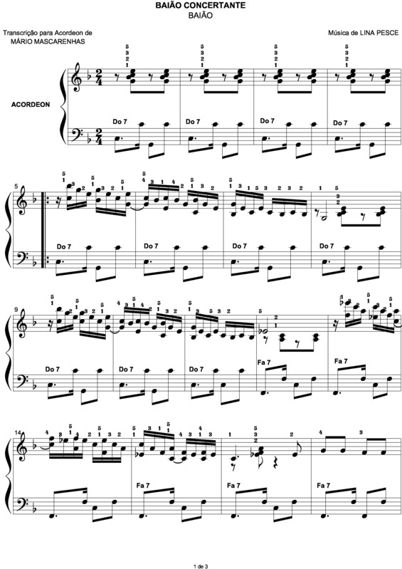 Partitura da música Baião Concertante v.2