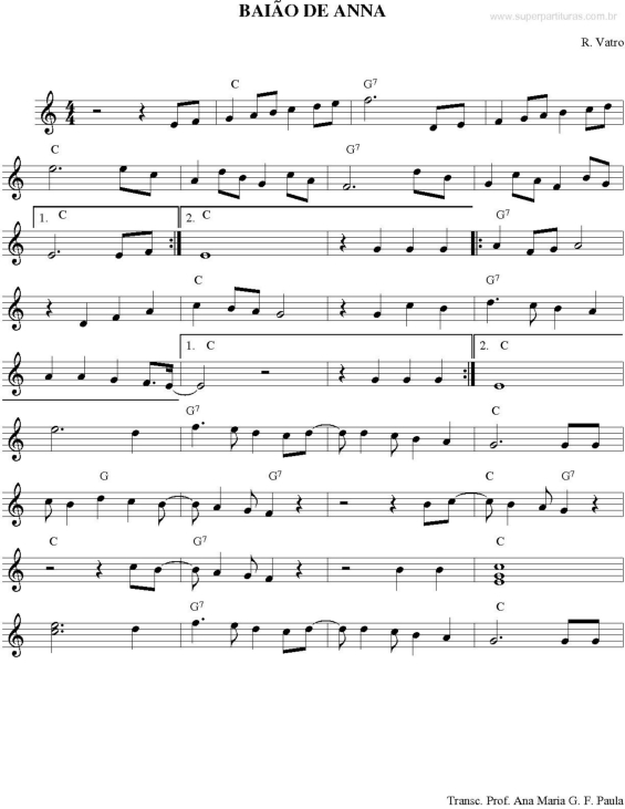 Partitura da música Baião de Anna