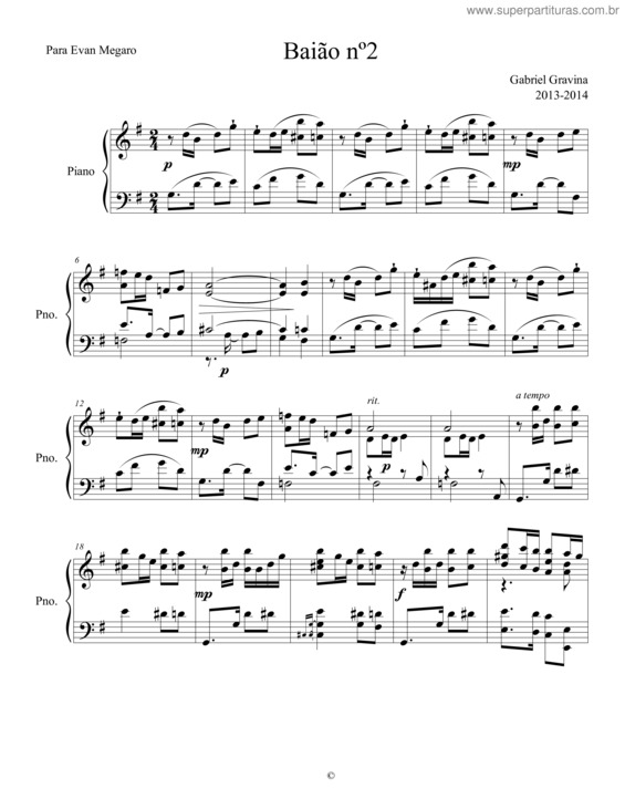 Partitura da música Baião nº 2