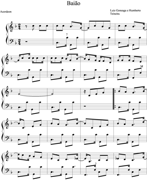 Partitura da música Baião v.8