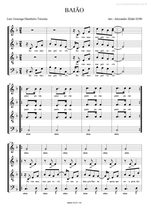 Partitura da música Baião