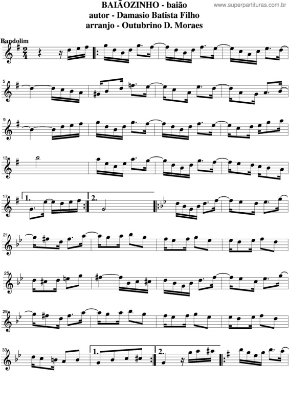 Partitura da música Baiãozinho