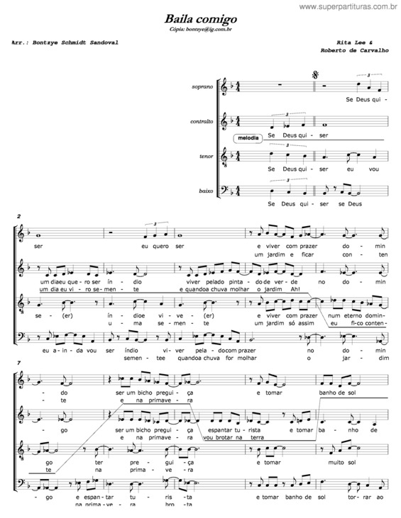 Partitura da música Baila Comigo v.2