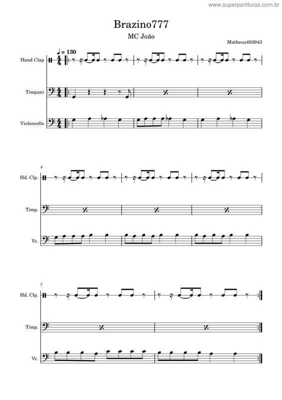 Partitura da música Baile De Favela – Mc João Brazino777 – Mc João