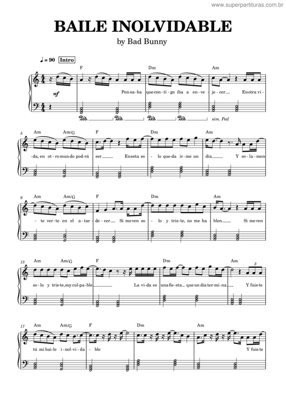 Partitura da música Baile Inolvidable – Bad Bunny