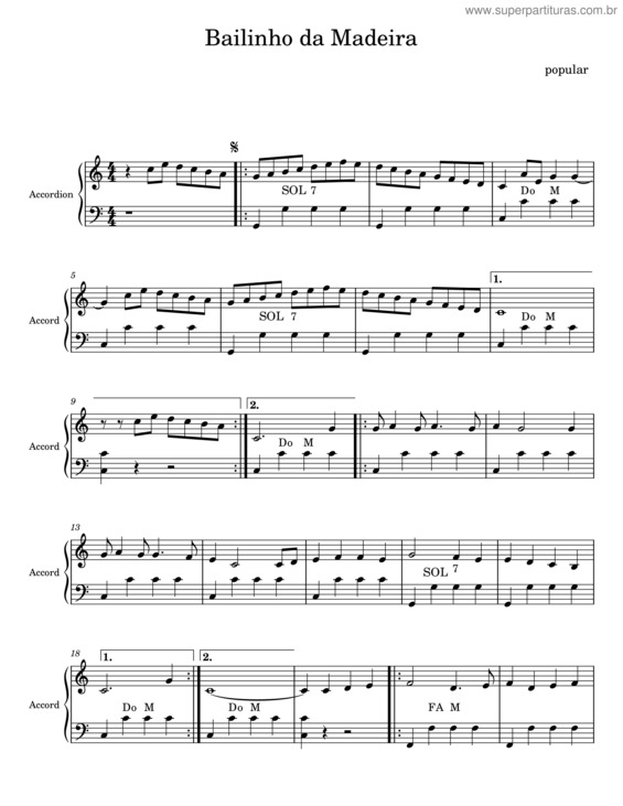 Partitura da música Bailinho Da Madeira