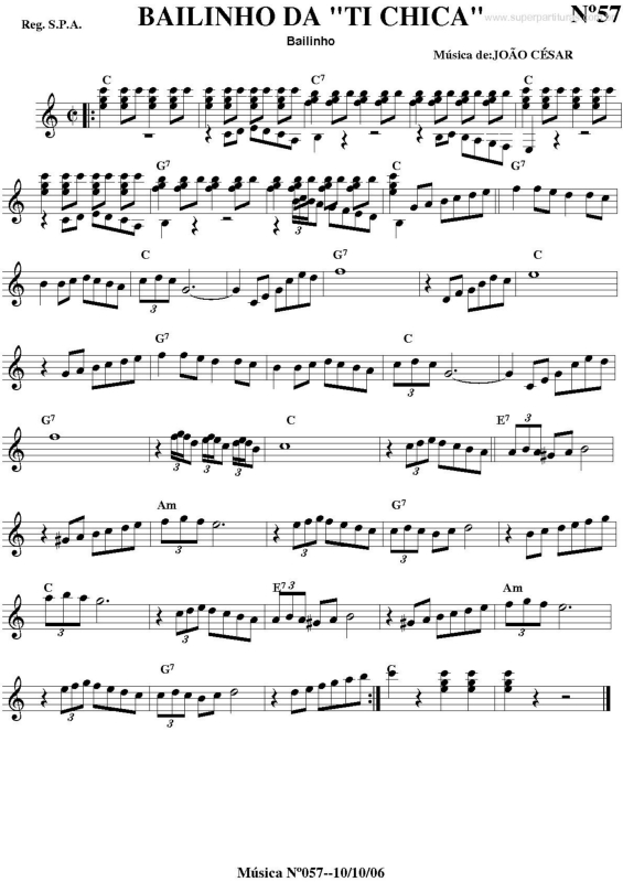Partitura da música Bailinho da Tichica