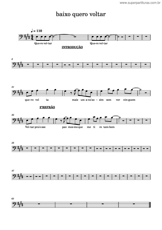 Partitura da música Baixo Quero Voltar v.2