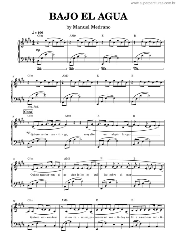 Partitura da música Bajo El Agua – Manuel Medrano v.2