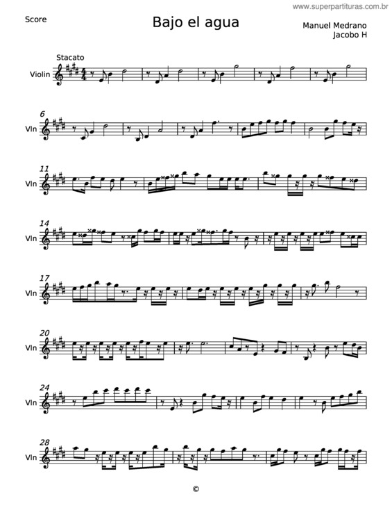 Partitura da música Bajo El Agua – Manuel Medrano