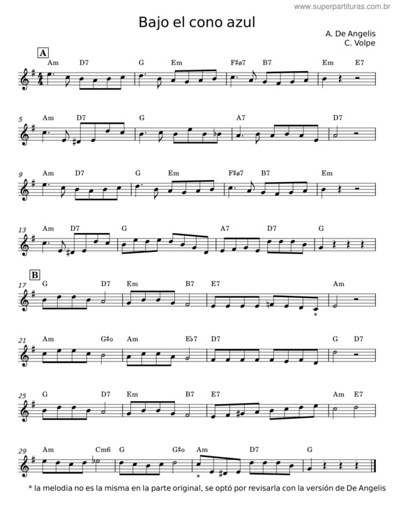 Partitura da música Bajo El Cono Azul