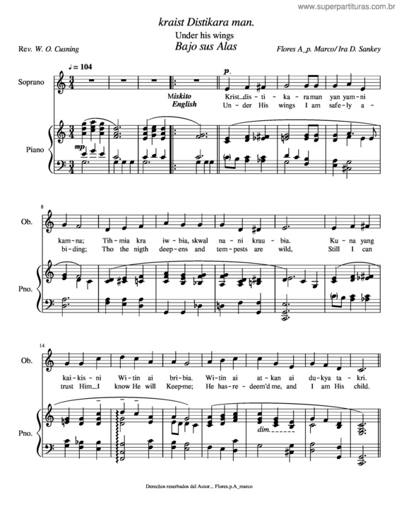 Partitura da música Bajo Sus Alas