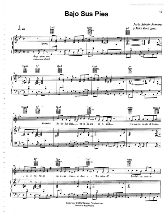 Partitura da música Bajo Sus Pies