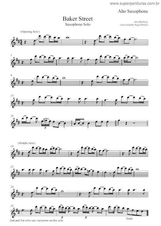 Partitura da música Baker Street