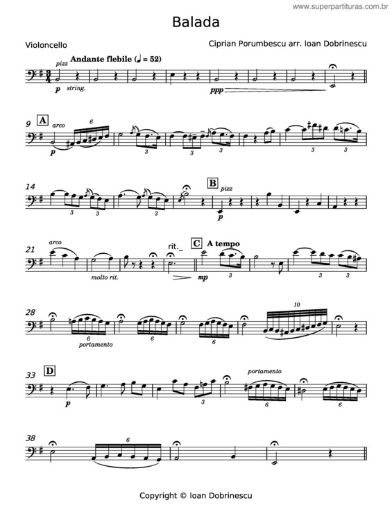 Partitura da música Balada – Ciprian Porumbescu