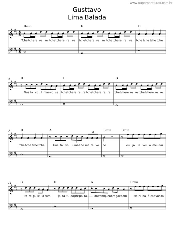 Partitura da música Balada – Gusttavo Lima