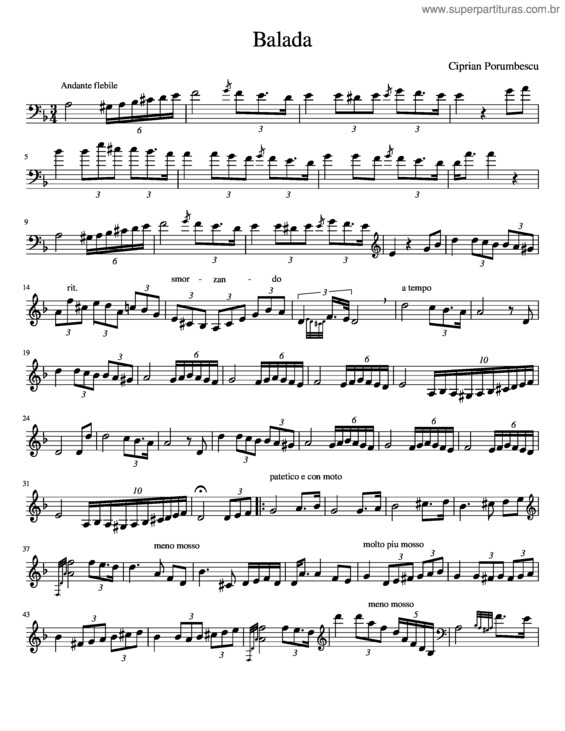 Partitura da música Balada Ciprian Porumbescu Doublebass